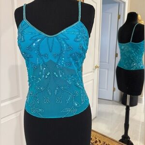 Turquoise hand Beaded Spaghetti-Strap Women’s Top Attitudes by Debra